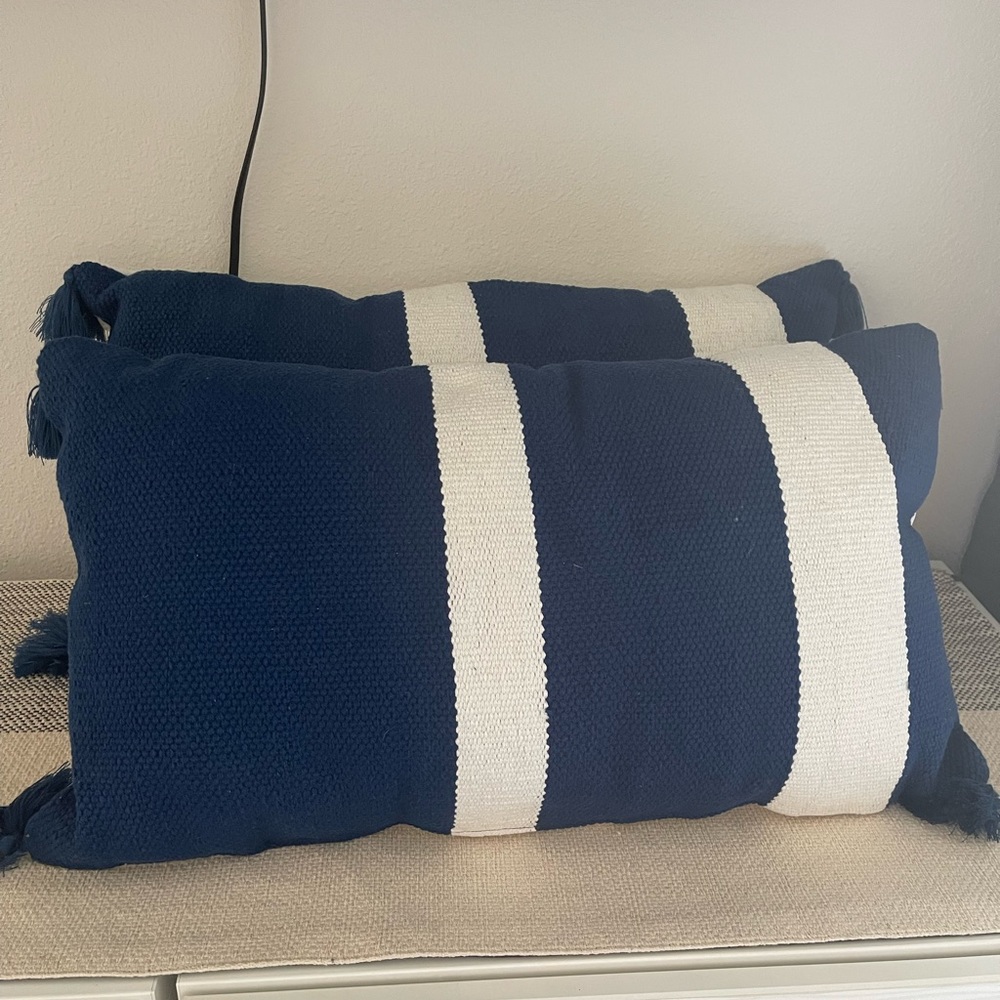 Threshold Navy Striped Lumbar Toss Pillow Set